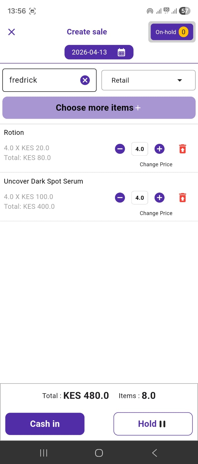 Pointify POS Create Sale screen
