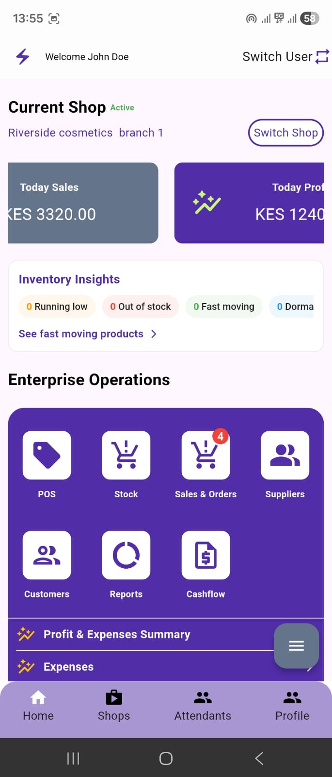 Pointify POS Dashboard showing today's sales and enterprise operations